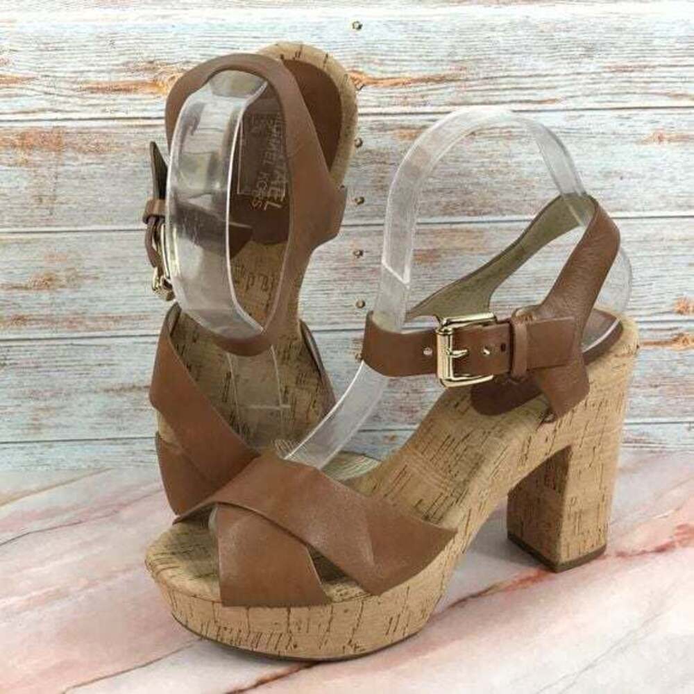 Michael by Michael Kors Natalia Cork Platform Sandal Brown Leather
